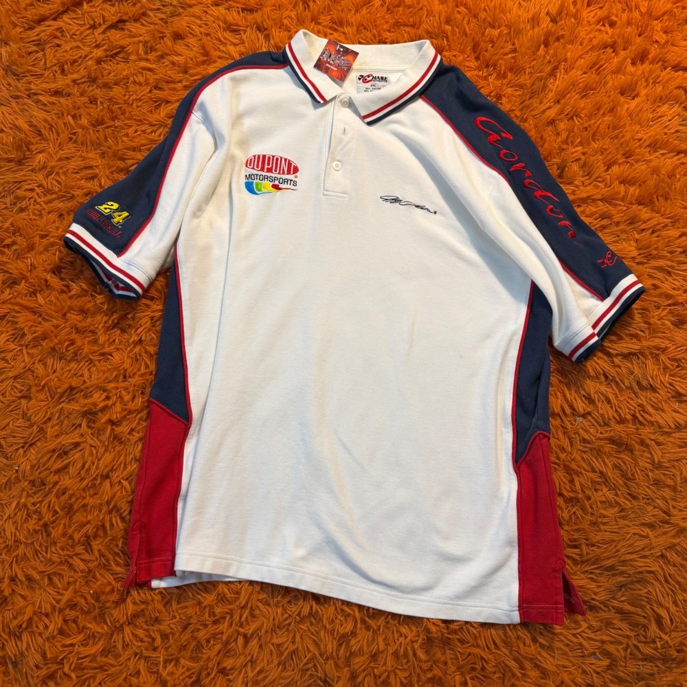 Chase Authentics Jeff Gordon DuPont NASCAR Polo Shirt White Navy Red Mens 2XL